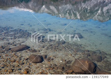 The lakebed of Lake Aoki, a lake with exceptionally clear waters, in Omachi City, Nagano Prefecture. 139177049