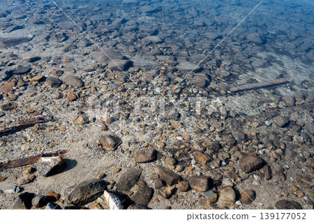 The lakebed of Lake Aoki, a lake with exceptionally clear waters, in Omachi City, Nagano Prefecture. The lakebed of Lake Aoki, a lake with exceptionally clear waters, in Omachi City, Nagano Prefecture. 139177052