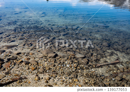 The lakebed of Lake Aoki, a lake with exceptionally clear waters, in Omachi City, Nagano Prefecture. The lakebed of Lake Aoki, a lake with exceptionally clear waters, in Omachi City, Nagano Prefecture. 139177053