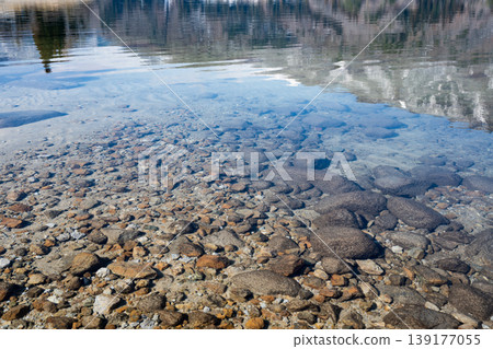 The lakebed of Lake Aoki, a lake with exceptionally clear waters, in Omachi City, Nagano Prefecture. 139177055