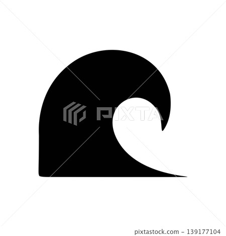 Bold Abstract Black Silhouette of a Rolling Ocean Wave Symbol Bold Abstract Black Silhouette of a Rolling Ocean Wave Symbol 139177104