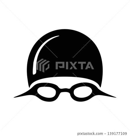 Simple Black Silhouette of a Swimmer Wearing a Swim Cap and Goggles Simple Black Silhouette of a Swimmer Wearing a Swim Cap and Goggles 139177109