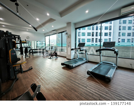 Fitness room.Fitness machines in a fitness club 139177148