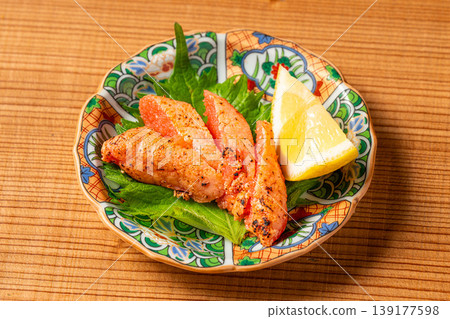 Seared mentaiko (spicy cod roe): A popular snack grilled to perfection. Seared mentaiko (spicy cod roe): A popular snack grilled to perfection. 139177598