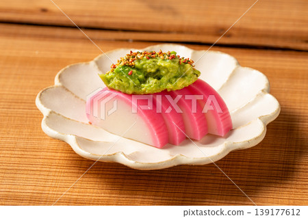 Itawasa: A simple Japanese-style snack made with kamaboko (fish cake) and wasabi. Itawasa: A simple Japanese-style snack made with kamaboko (fish cake) and wasabi. 139177612
