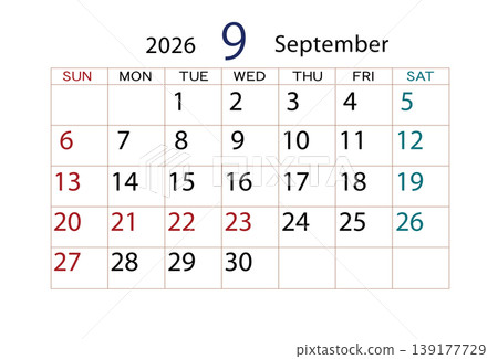 2026 Calendar September 2026 Calendar September 139177729