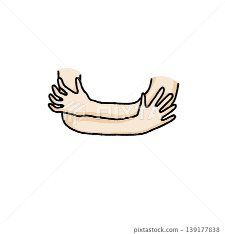 Hugging hands, colorful doodle arm hug, support and love gesture. Skin tone palette embracing silhouette, care friendship symbol, human touch hand drawn art. Hugging hands collection 139177838