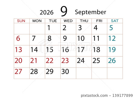 2026年9月曆(2) 2026年9月曆(2) 139177899