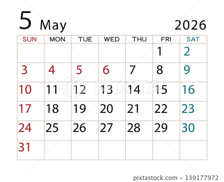 2026 年曆 - 五月 (2) 139177972