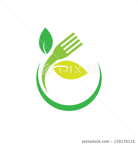Green fork spoon and leaves Green fork spoon and leaves 139178128