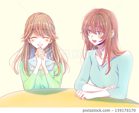 Two women having a pleasant conversation. 139178170