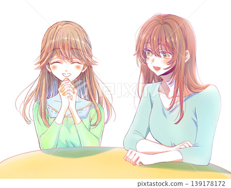 兩位女士正在愉快地交談。 兩位女士正在愉快地交談。 139178172