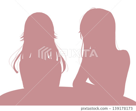 Two women standing next to each other - silhouettes Two women standing next to each other - silhouettes 139178173