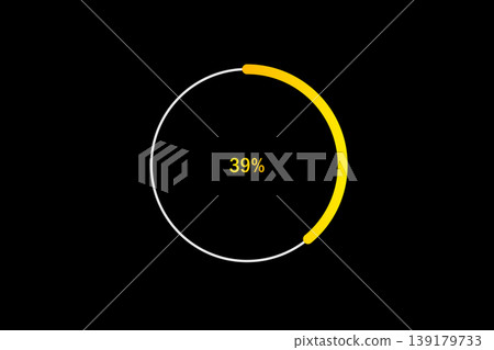 Minimal Circular Loading Progress Indicator Showing 39 Percent with Yellow Accent on Black Background Minimal Circular Loading Progress Indicator Showing 39 Percent with Yellow Accent on Black Background 139179733