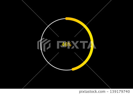 Minimal Circular Loading Progress Indicator Showing 46 Percent with Yellow Accent on Black Background Minimal Circular Loading Progress Indicator Showing 46 Percent with Yellow Accent on Black Background 139179740