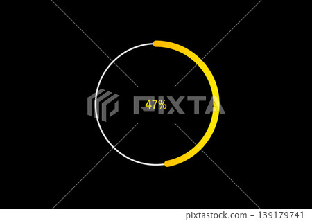 Minimal Circular Loading Progress Indicator Showing 47 Percent with Yellow Accent on Black Background 139179741