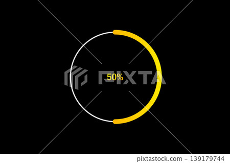 Minimal Circular Loading Progress Indicator Showing 50 Percent with Yellow Accent on Black Background Minimal Circular Loading Progress Indicator Showing 50 Percent with Yellow Accent on Black Background 139179744