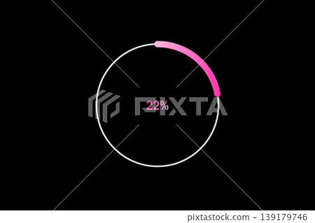 Minimal Circular Loading Progress Indicator Showing 22 Percent with Pink Accent on Black Background 139179746
