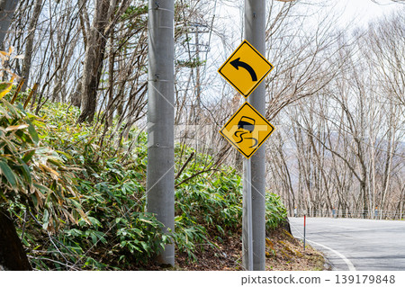 Road sign warning of slippery roads Road sign warning of slippery roads 139179848