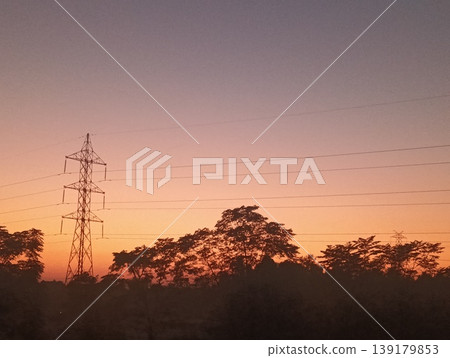 power lines at sunset 139179853