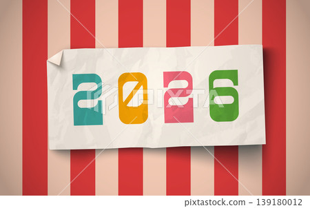 Vector vintage white paper on vintage cardboard background with text 2026. Vintage paper banner for Christmas or New year 2026 Vector vintage white paper on vintage cardboard background with text 2026. Vintage paper banner for Christmas or New year 2026 139180012
