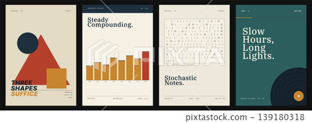Modern abstract poster set featuring geometric shapes, data chart layouts and editorial typography in warm neutral colors. Minimal vector designs for wall art, creative posters, covers, designs. Modern abstract poster set featuring geometric shapes, data chart layouts and editorial typography in warm neutral colors. Minimal vector designs for wall art, creative posters, covers, designs. 139180318