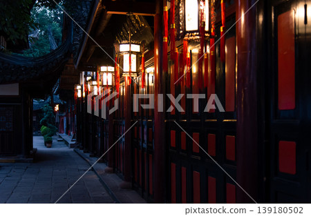 Traditional Lanterns Illuminate Historic Streets in Chengdu, China Traditional Lanterns Illuminate Historic Streets in Chengdu, China 139180502