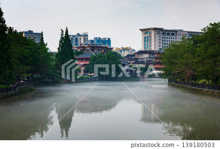 Serene River View with Traditional Architecture in Chengdu, China Serene River View with Traditional Architecture in Chengdu, China 139180503