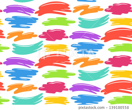 Vector bright seamless pattern with multicolored paint strokes on a white background. Texture with cartoon dye smudges f Vector bright seamless pattern with multicolored paint strokes on a white background. Texture with cartoon dye smudges f 139180558