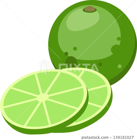 lime fruit illustration with slices. lime slices and whole lime illustration lime fruit illustration with slices. lime slices and whole lime illustration 139181027