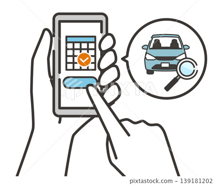 Illustration of booking a car inspection using a smartphone Illustration of booking a car inspection using a smartphone 139181202