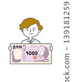 一名男子手持一張5000日元鈔票。 139181259
