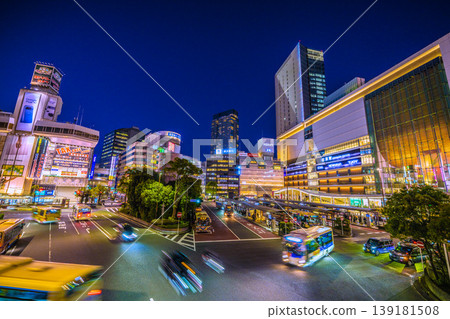 Yokohama cityscape, Japan, April 16th. A view of the JR Yokohama Station West Exit, JR Yokohama Tower, and high-rise apartment buildings (night view). Yokohama cityscape, Japan, April 16th. A view of the JR Yokohama Station West Exit, JR Yokohama Tower, and high-rise apartment buildings (night view). 139181508