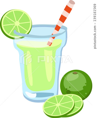 fresh lime juice glass with straw and sliced citrus fruit for healthy beverage summer refreshment concept fresh lime juice glass with straw and sliced citrus fruit for healthy beverage summer refreshment concept 139181569