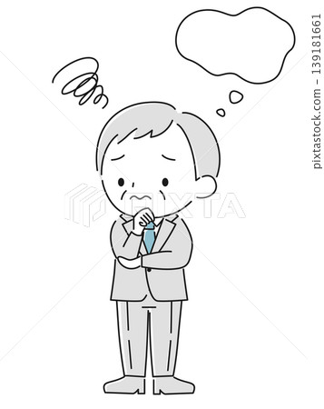 A middle manager with his hand on his chin, deep in thought (simple colors) 139181661