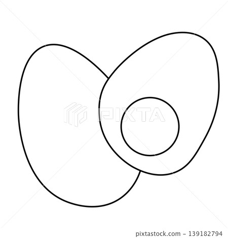 Two hard boiled eggs with one whole and one sliced in half Egg Black and white composition hand drawn illustration. Vector graphic line art. bright yellow yolk breakfast and healthy protein concepts. 139182794