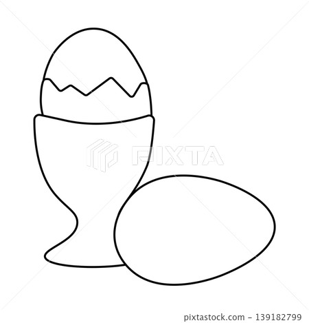 Easter egg in a cup holder in soft pastel flat style. Egg Black and white composition hand drawn illustration. Vector graphic line art. Perfect for holiday design, and seasonal projects. 139182799