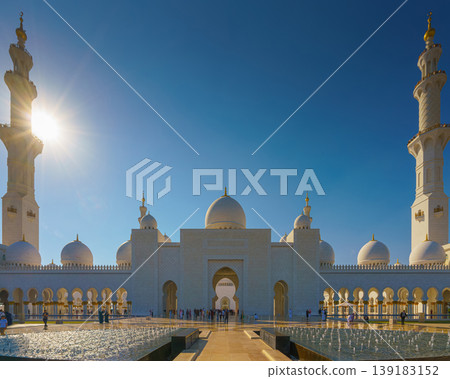 Abu Dhabi, United Arab Emirates - Jan 10 2024, panoramic view, Sheikh Zayed Grand Mosque in Abu Dhabi, at daytime, the capital city of United Arab Emirates Abu Dhabi, United Arab Emirates - Jan 10 2024, panoramic view, Sheikh Zayed Grand Mosque in Abu Dhabi, at daytime, the capital city of United Arab Emirates 139183152