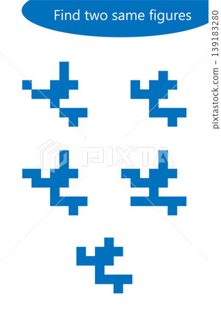 Find two identical figures, fun education game for children, preschool worksheet activity for kids, task for the development of logical thinking, vector illustration Find two identical figures, fun education game for children, preschool worksheet activity for kids, task for the development of logical thinking, vector illustration 139183280