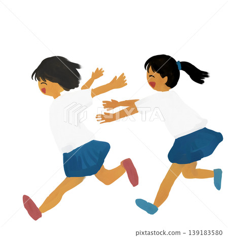 兩個女孩奔跑的插圖 兩個女孩奔跑的插圖 139183580