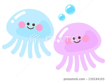 可愛的水母(藍色和紫色) 可愛的水母(藍色和紫色) 139184103