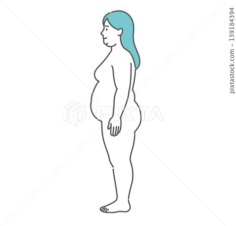 Full-body illustration (side view) of an obese adult woman. Full-body illustration (side view) of an obese adult woman. 139184394