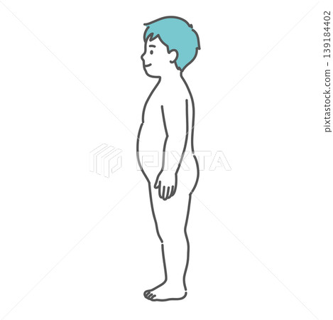 肥胖男孩的全身插圖（側視圖）。 139184402