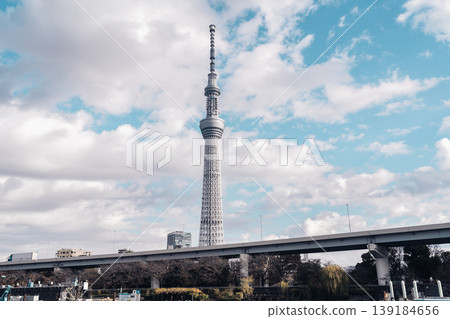 Sky tree seen from a pleasure boat Sky tree seen from a pleasure boat 139184656
