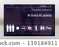 Doha, Qatar - Jan 06 2024, a close-up view of an information board in a subway with forbidding signs and an inscription " Next station is Al Doha Al Jadeda", without people, Doha, Qatar 139184911