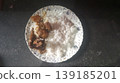 Home Style Chicken Potato Curry with Rice on Floral Ceramic Plate 139185201