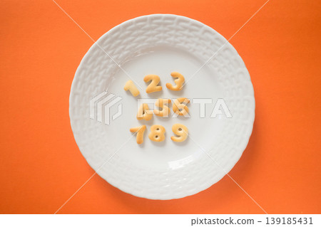 Number Biscuits on a White Plate	 139185431