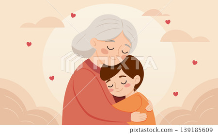 Grandmother hugging grandson, love and family bonds Grandmother hugging grandson, love and family bonds 139185609