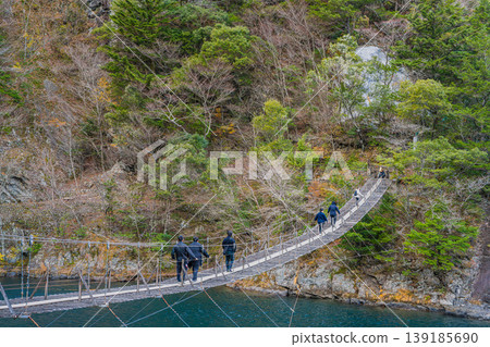 A winter scene of the Dream Suspension Bridge in Sumatakyo Gorge, Kawanehoncho (Shizuoka Prefecture) 139185690