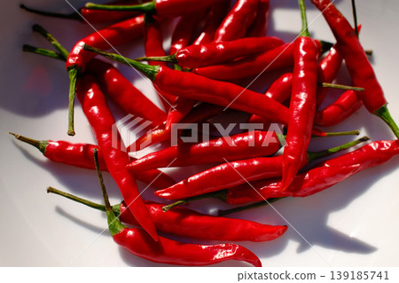 Organic Red Chili Peppers Fresh Vegetable Organic Red Chili Peppers Fresh Vegetable 139185741